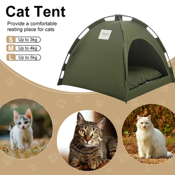 Кошачья палатка-кровать Складной Кошачий домик для котенка Теплые подушки Диван-корзина-кровати на открытом воздухе и в помещении Зимняя раскладушка Моющиеся палатки для котенка 1