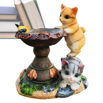 Креативный Садовый декор для кошек Уличные статуи Скульптура животного из смолы с двумя Кошками Солнечные панели Уличный Орнамент Садовые принадлежности 3