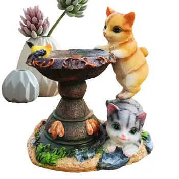 Креативный Садовый декор для кошек Уличные статуи Скульптура животного из смолы с двумя Кошками Солнечные панели Уличный Орнамент Садовые принадлежности 4