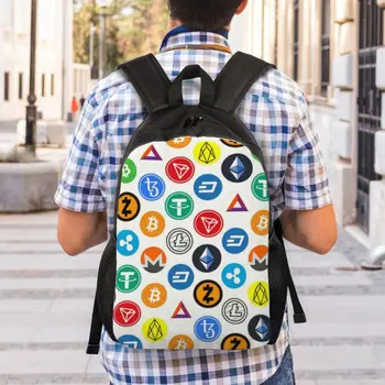 Криптовалютные Монеты Altcoin Blockchain Logo Рюкзаки для Женщин Мужчин Водонепроницаемые Школьные Сумки Для Колледжа Bitcoin Ethereum Bag Printing Bookbags 5