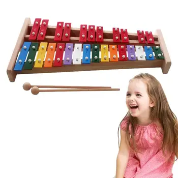 Ксилофон ручной работы Glockenspiel С молотками 27 Тонов Металлический лист Деревянный Музыкальный инструмент Дошкольная развивающая игрушка