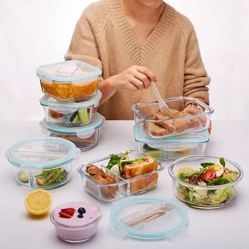 Ланч-бокс в корейском стиле, стеклянная коробка для Бенто для микроволновой печи, коробка для хранения продуктов, школьные контейнеры для еды с отделениями для детей 0