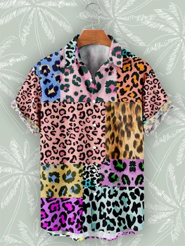 Летние повседневные рубашки, модные леопардовые рубашки большого размера, высококачественные рубашки оверсайз с коротким рукавом для мужчин, Camisas De Hombre