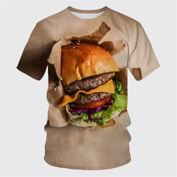 Летняя мужская одежда 2024, футболка с рисунком гамбургера, круглый вырез с 3D-принтом, спортивный повседневный топ в стиле хип-хоп с короткими рукавами в уличном стиле 0