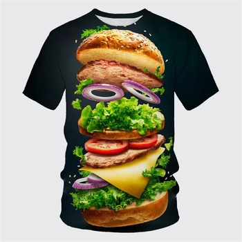 Летняя мужская одежда 2024, футболка с рисунком гамбургера, круглый вырез с 3D-принтом, спортивный повседневный топ в стиле хип-хоп с короткими рукавами в уличном стиле 1
