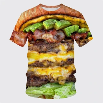 Летняя мужская одежда 2024, футболка с рисунком гамбургера, круглый вырез с 3D-принтом, спортивный повседневный топ в стиле хип-хоп с короткими рукавами в уличном стиле 3