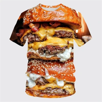 Летняя мужская одежда 2024, футболка с рисунком гамбургера, круглый вырез с 3D-принтом, спортивный повседневный топ в стиле хип-хоп с короткими рукавами в уличном стиле 4