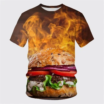 Летняя мужская одежда 2024, футболка с рисунком гамбургера, круглый вырез с 3D-принтом, спортивный повседневный топ в стиле хип-хоп с короткими рукавами в уличном стиле 5