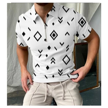 Летняя мужская рубашка-поло с 3D-принтом, модная футболка, короткий рукав, топ на молнии с лацканами, повседневная деловая одежда, повседневная мужская футболка, Новинка 0