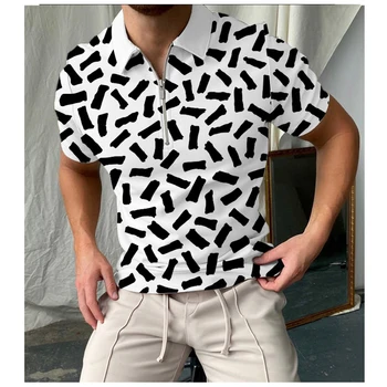 Летняя мужская рубашка-поло с 3D-принтом, модная футболка, короткий рукав, топ на молнии с лацканами, повседневная деловая одежда, повседневная мужская футболка, Новинка 1