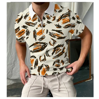 Летняя мужская рубашка-поло с 3D-принтом, модная футболка, короткий рукав, топ на молнии с лацканами, повседневная деловая одежда, повседневная мужская футболка, Новинка 2