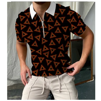 Летняя мужская рубашка-поло с 3D-принтом, модная футболка, короткий рукав, топ на молнии с лацканами, повседневная деловая одежда, повседневная мужская футболка, Новинка 3