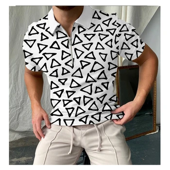 Летняя мужская рубашка-поло с 3D-принтом, модная футболка, короткий рукав, топ на молнии с лацканами, повседневная деловая одежда, повседневная мужская футболка, Новинка 4