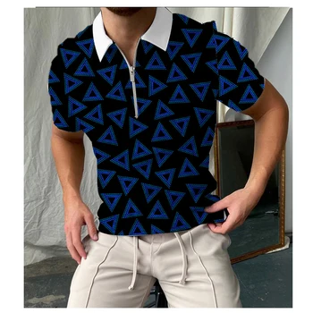 Летняя мужская рубашка-поло с 3D-принтом, модная футболка, короткий рукав, топ на молнии с лацканами, повседневная деловая одежда, повседневная мужская футболка, Новинка 5