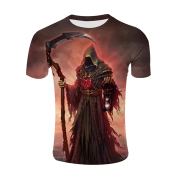 Летняя мужская футболка с круглым вырезом и 3D принтом Death God, популярная на улицах и в городах 1