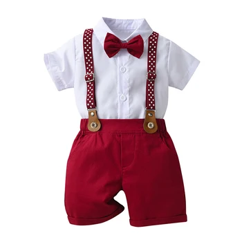 Летняя одежда для маленьких мальчиков, рубашка с коротким рукавом и галстуком-бабочкой, шорты, комплект детских шорт 1