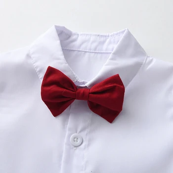 Летняя одежда для маленьких мальчиков, рубашка с коротким рукавом и галстуком-бабочкой, шорты, комплект детских шорт 2