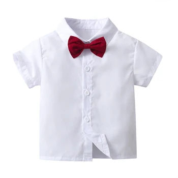 Летняя одежда для маленьких мальчиков, рубашка с коротким рукавом и галстуком-бабочкой, шорты, комплект детских шорт 3