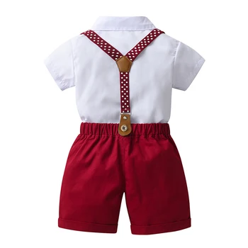 Летняя одежда для маленьких мальчиков, рубашка с коротким рукавом и галстуком-бабочкой, шорты, комплект детских шорт 4