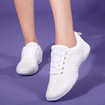 Летящее плетение, дышащая белая женская обувь для танцев черлидинга, детские гимнастические кроссовки, спортивная обувь для девочек и мальчиков 0