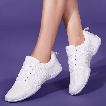 Летящее плетение, дышащая белая женская обувь для танцев черлидинга, детские гимнастические кроссовки, спортивная обувь для девочек и мальчиков 2