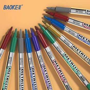 Металлическая маркерная ручка Baoke для рукоделия, 8 цветов, водонепроницаемые перманентные 1,5 мм маркеры для граффити, золотая, серебряная ручка, художественные принадлежности 1