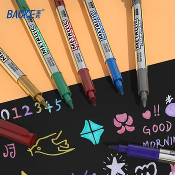 Металлическая маркерная ручка Baoke для рукоделия, 8 цветов, водонепроницаемые перманентные 1,5 мм маркеры для граффити, золотая, серебряная ручка, художественные принадлежности 2