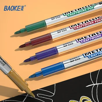 Металлическая маркерная ручка Baoke для рукоделия, 8 цветов, водонепроницаемые перманентные 1,5 мм маркеры для граффити, золотая, серебряная ручка, художественные принадлежности 3