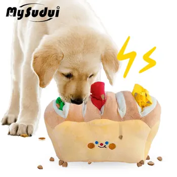 Милая игрушка для нюхания тостовой собаки, медленный дозатор, Кормушка, Игрушка-головоломка для собак, Интерактивная Скрипучая игра для дрессировки домашних животных, Интеллектуальные Аксессуары 0
