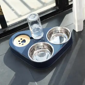 Миска для собак Поилка для кошек Миска с бутылкой для воды для собак Автоматическая миска для домашних животных Миска для кошачьего корма Пэт из нержавеющей стали 3 чаши 4