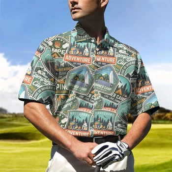 Модная мужская рубашка для гольфа Повседневная модная спортивная футболка с принтом Свободная дышащая, впитывающая влагу роскошная рубашка поло 1