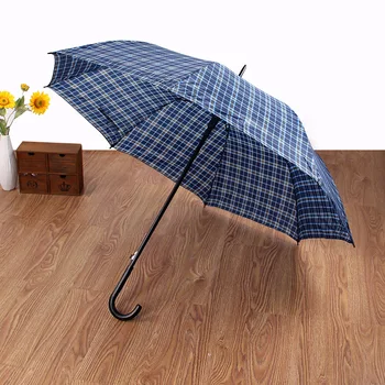 Модный зонт в клетку в полоску, прямой шест, длинная ручка с изогнутым крючком. 0