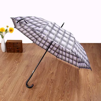 Модный зонт в клетку в полоску, прямой шест, длинная ручка с изогнутым крючком. 1