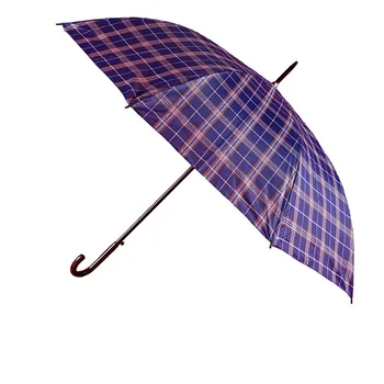 Модный зонт в клетку в полоску, прямой шест, длинная ручка с изогнутым крючком. 4