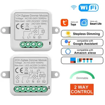 Модуль переключения интеллектуальных диммеров Tuya WiFi Поддерживает 2-полосное управление Светодиодные фонари С регулируемой яркостью Работают с Alexa Home 0