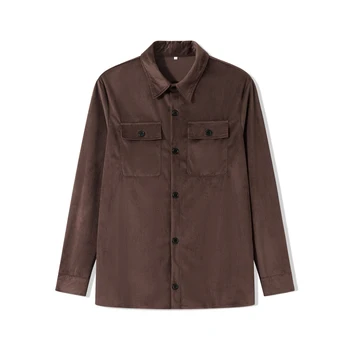 Мужская вельветовая рубашка обычного покроя, повседневные топы с длинным рукавом и отворотом, рабочая одежда на пуговицах, рубашка-пиджак, рубашки 4