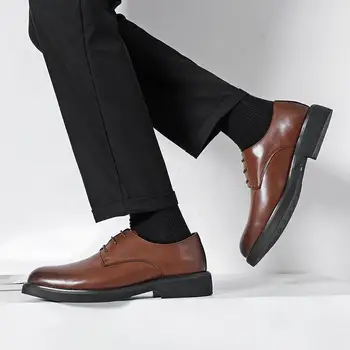 Мужская обувь, деловая повседневная официальная одежда, Черные кожаные туфли в корейском стиле, мужские кожаные туфли с круглым носком, свадебные туфли, мужские 3