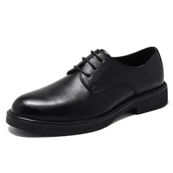 Мужская обувь, деловая повседневная официальная одежда, Черные кожаные туфли в корейском стиле, мужские кожаные туфли с круглым носком, свадебные туфли, мужские 4
