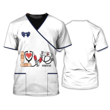 Мужская футболка с 3D-печатью Nurse, Летний топ с круглым вырезом и коротким рукавом, Повседневная футболка оверсайз, Свободная уличная одежда унисекс Harajaku 4