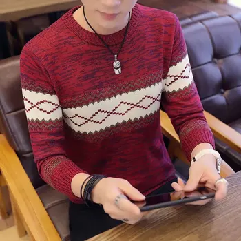 Мужской весенне-осенний тонкий эластичный пуловер с круглым вырезом в индивидуальную полоску с цветными блоками, модный свитер в британском стиле