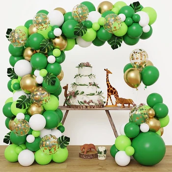 Набор для гирлянды с животными Jungle Safair, золотые шары с конфетти, искусственные тропические пальмовые листья, Вечеринка по случаю дня рождения, детский душ 0