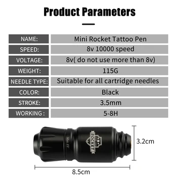 Набор мини-тату-машинок Rocket Беспроводной источник питания для татуировки Интерфейс RCA Набор поворотных ручек для татуировки С картриджами Иглы Расходные материалы 3