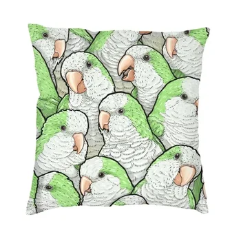 Наволочка с зелеными попугаями-квакерами, декоративная подушка для дома, украшение для салона в скандинавском стиле, Квадратная наволочка 0