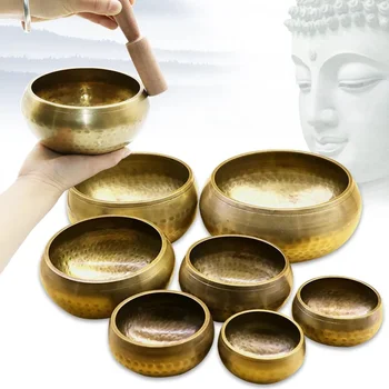 Непал, Тибет, Звуковая чаша Будды ручной работы, чаша для медитации, поющая чаша для йоги, Медный перезвон, музыкальная терапия ручной работы, Тибетская поющая чаша 0