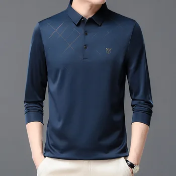 Новая мужская рубашка поло с длинными рукавами, повседневная футболка с лацканами, мужской модный свободный мужской топ в корейском стиле 0
