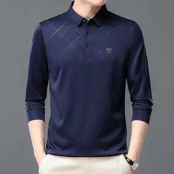 Новая мужская рубашка поло с длинными рукавами, повседневная футболка с лацканами, мужской модный свободный мужской топ в корейском стиле 1