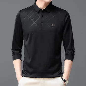 Новая мужская рубашка поло с длинными рукавами, повседневная футболка с лацканами, мужской модный свободный мужской топ в корейском стиле 2
