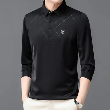 Новая мужская рубашка поло с длинными рукавами, повседневная футболка с лацканами, мужской модный свободный мужской топ в корейском стиле 3