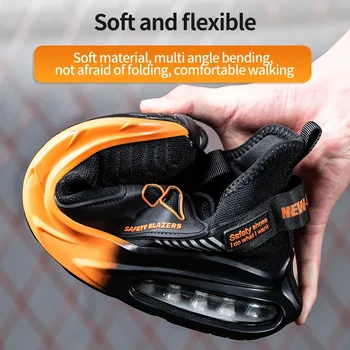 Новая оранжевая мужская рабочая обувь на воздушной подушке, спортивная обувь со стальным носком, Неразрушаемая защитная обувь, мужская промышленная обувь с защитой от проколов. 4