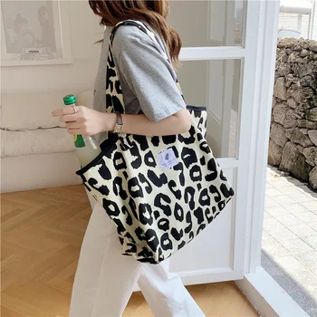 Новая хозяйственная сумка 2023 Bolsa Mujer Корейская шикарная Большая повседневная сумка-тоут Леопардовая сумка через плечо Женская холщовая сумка